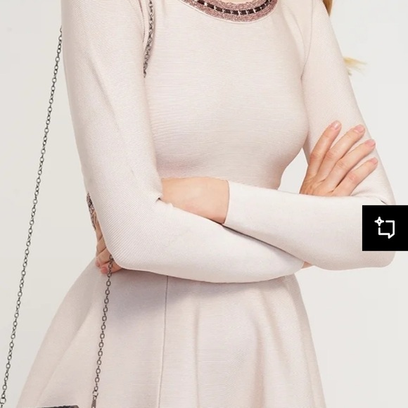 Marciano Guess Bandage Dress / Dusty Pink / jewelled Neckline & Cutouts at waist - Picture 3 of 13